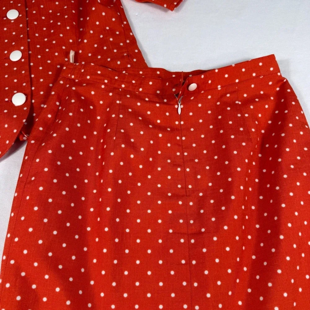 Weinberg Paris Skirt Suit Vintage Red White‎ Polka Dot Short Sleeve Blazer Set